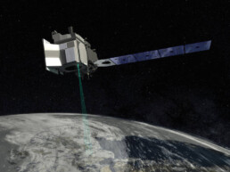 ICESat-2 satellite orbiting Earth in space.
