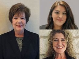 Three panel split image of CSR Education and Outreach's Margaret Baguio, Celena Miller, and Laura Tomlin