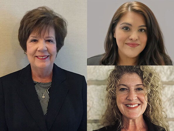 Three panel split image of CSR Education and Outreach's Margaret Baguio, Celena Miller, and Laura Tomlin