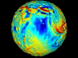 Globe with outlines of land masses created by data from GRACE satellites.
